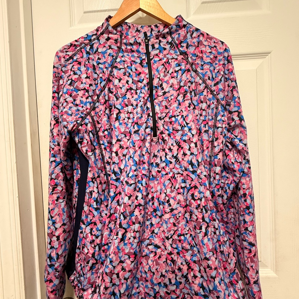 T by Talbots Women's Top Activewear Running Workout, 1/4 Zip, Floral Pink size X - Picture 2 of 8